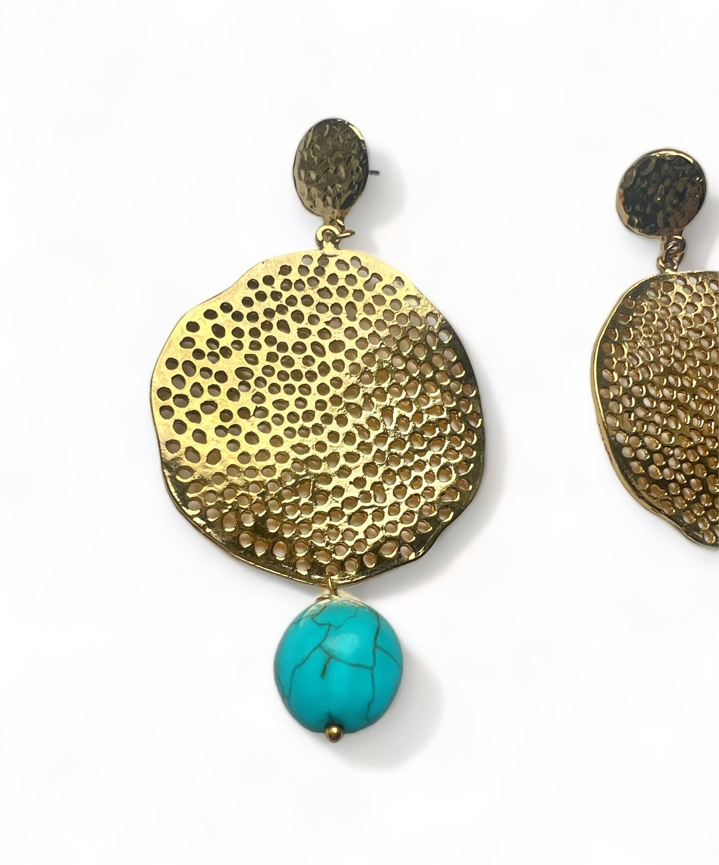 Gold Turkey Turquoise Chunky Earrings