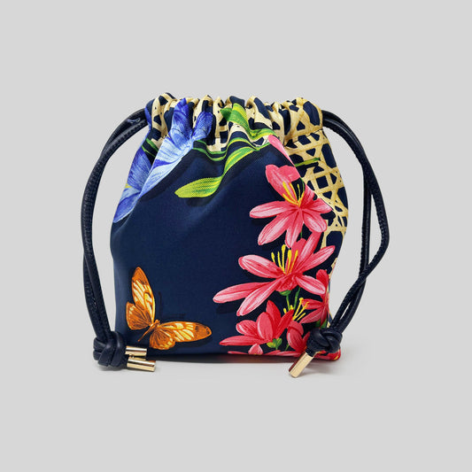 Navy Floral Basket Weave